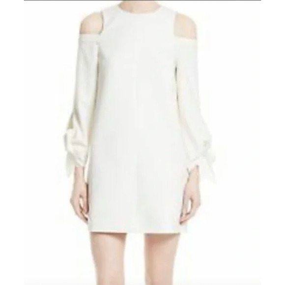 NWT Tibi Ivory‎ Crepe Shoulder Cutout Shift Dress Size 10 Fairy Coquette - Picture 2 of 9